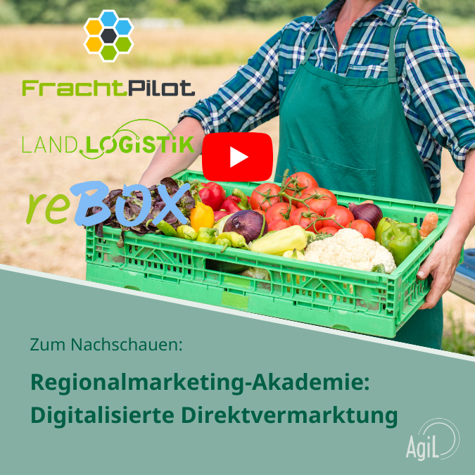 regionalmarketing akademie, regionale Lebensmittel, AgiL, Sächsische Agentur für regionale Lebensmittel, Beratung, Agrar, Landwirtschaftliche Beratung, Fördermittel, Fördermittelberatung, Sachsen, regionale Lebensmittel, sächsische Lebensmittel, Lebensmittel, regional, lokal, Ackerbau, regionale Produkte, Digitalisierung, Direktveamrktung, Software, Shop, API, LandLogistik, ReBOX, Vrepackungssystem, Kühlung, Kassensystem, FRachtpilot